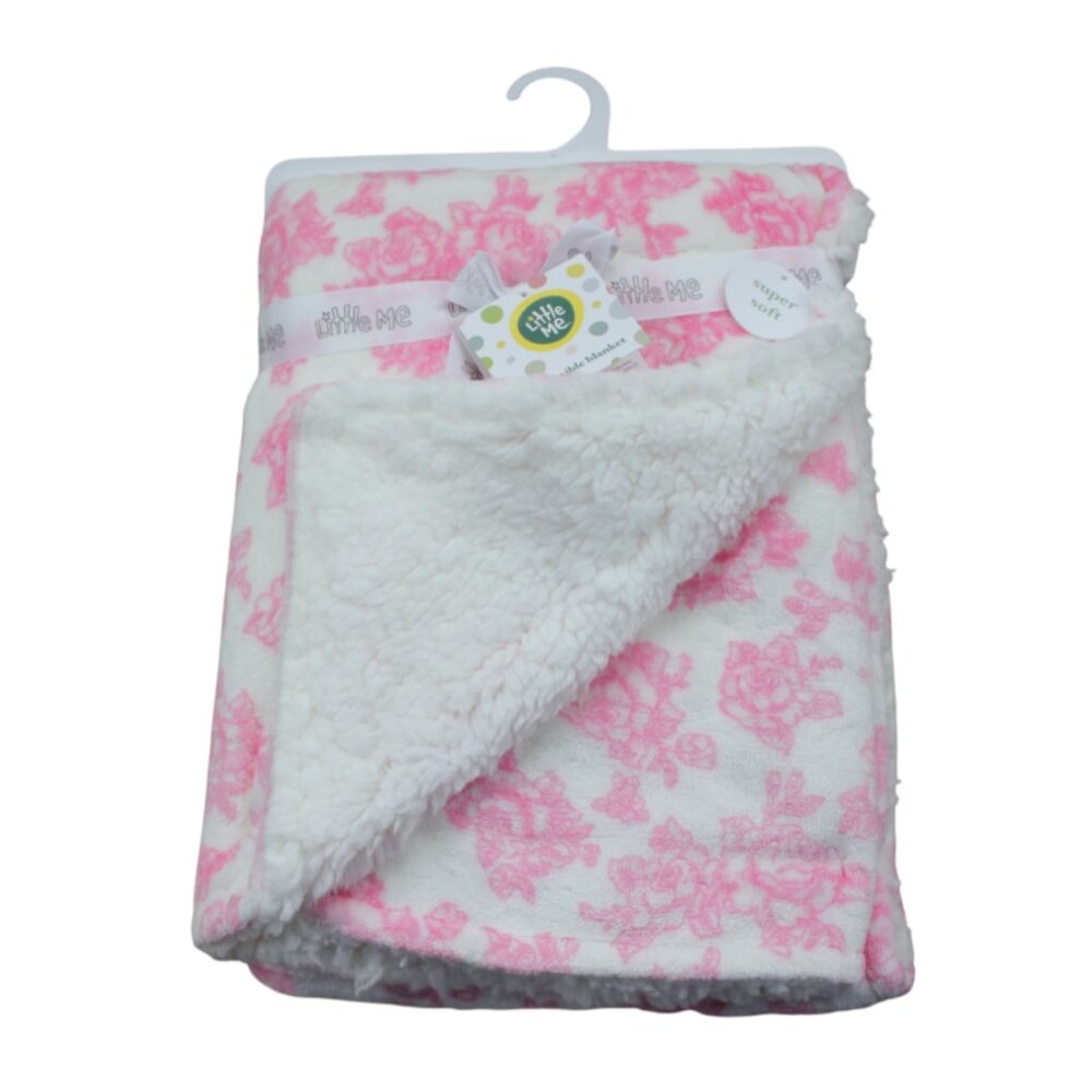 Little Me Baby Blanket Ivory Pink Rose Floral Sherpa Infant Girls Soft NWT RARE